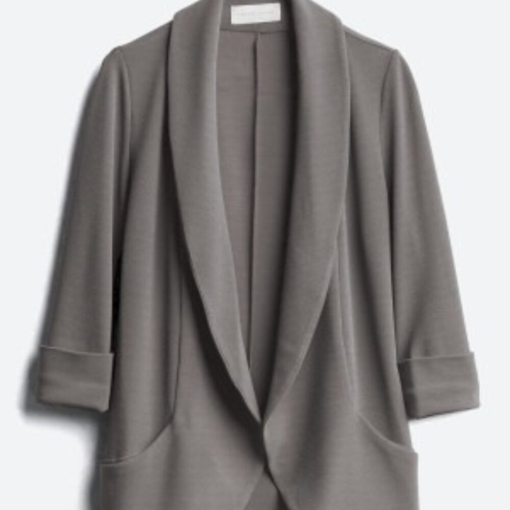 Frenchmauve Three-Quarter Sleeve Gray Knit Tunic Blazer